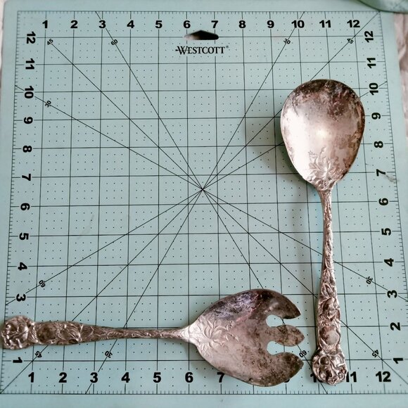 W A Italy Silverplated Salad Serving Spoon Fork Floral Design Wedding Elegant - Picture 2 of 7